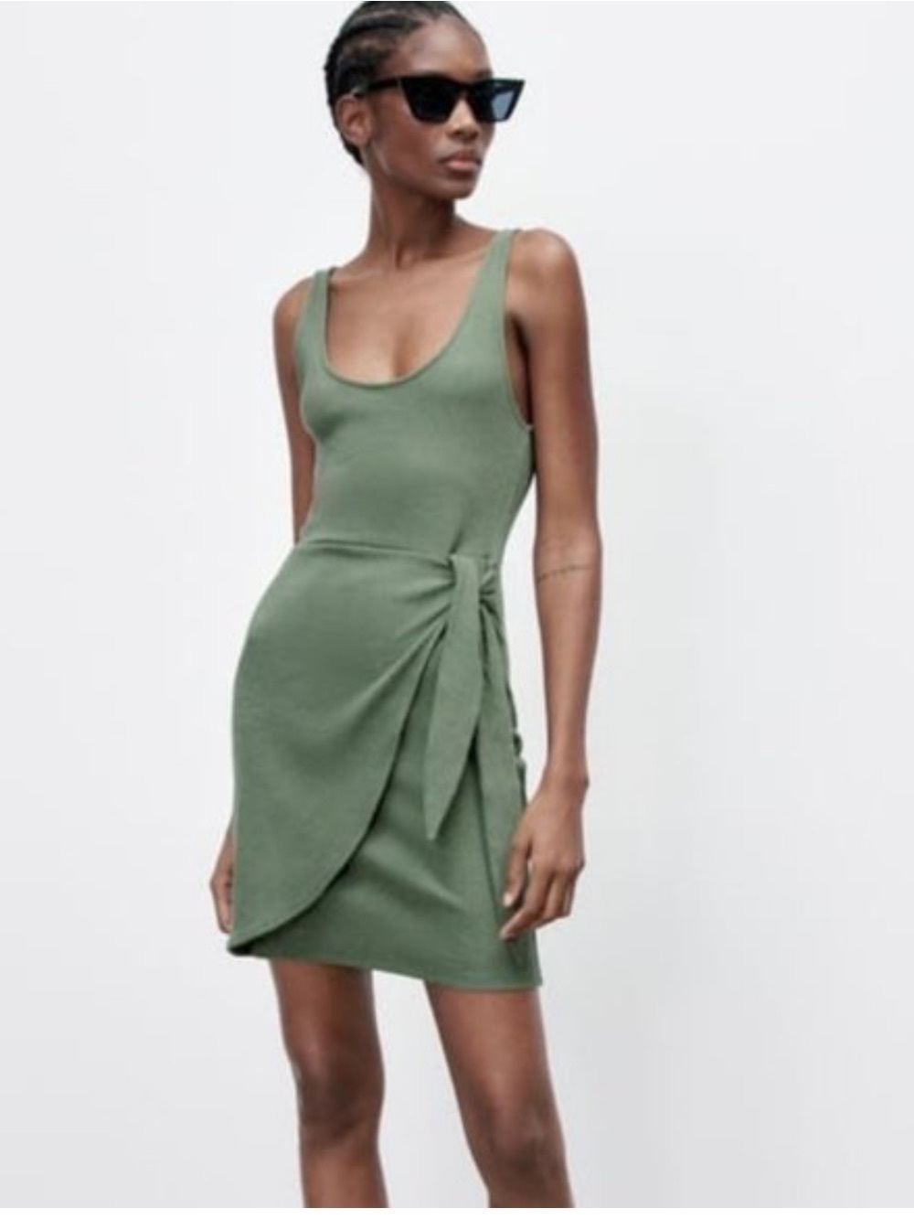 Zara Olive Green Knot-Wrap Tank Mini Dress